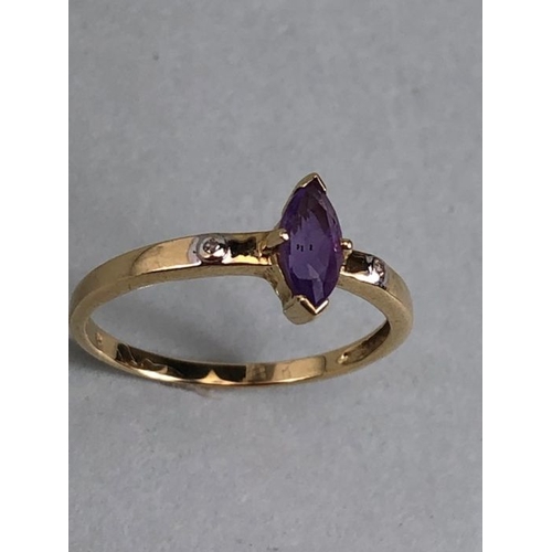 60 - 9ct Oval Amethyst with diamond shoulders approx size 'R'