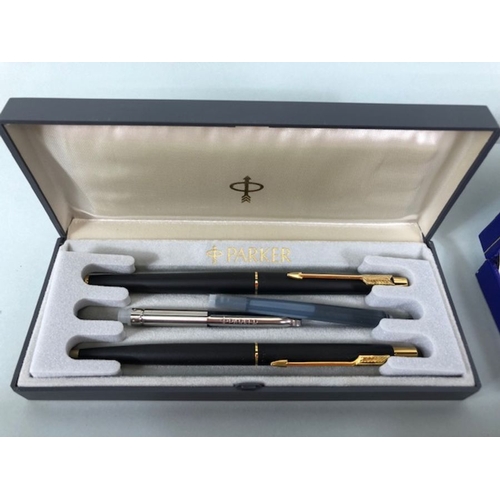 61 - Large collection of mostly vintage pens, fountain pens. Some boxed sone rolled gold to include Water... 