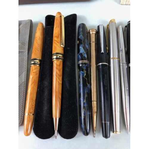 61 - Large collection of mostly vintage pens, fountain pens. Some boxed sone rolled gold to include Water... 