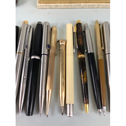 61 - Large collection of mostly vintage pens, fountain pens. Some boxed sone rolled gold to include Water... 