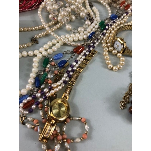 77 - Costume jewellery, quantity of vintage costume jewellery to include strings of Pearls,strings of bea... 