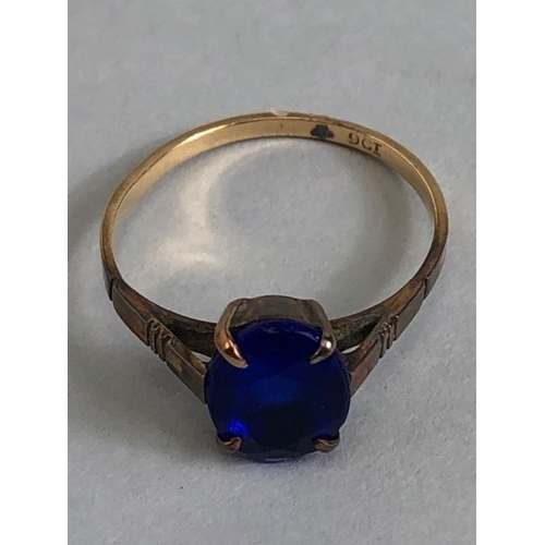 81 - 9ct Gold ring set with a single Blue faceted stone in claw setting size approx J