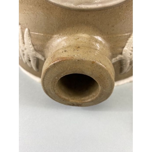 87 - Victorian Salt glazed earthenware water filter with lion mask handles and relief fern decoration Sla... 