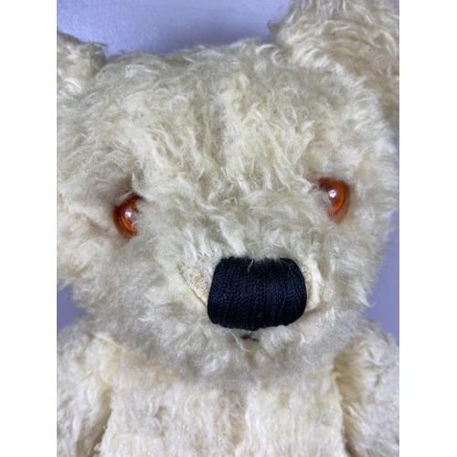 92 - Vintage teddy bears, Mid century large  jointed teddy bear of faux blonde mohair with stitched nose,... 