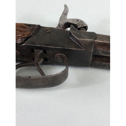 95 - Military interest , Antique 19th century continental twin barrel box lock percussion pistol, with do... 