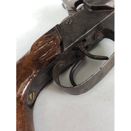 95 - Military interest , Antique 19th century continental twin barrel box lock percussion pistol, with do... 