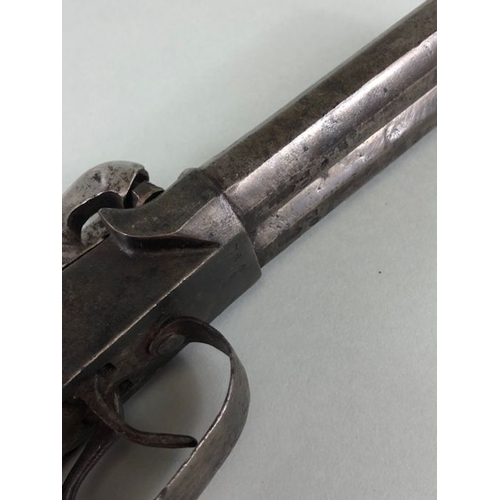 95 - Military interest , Antique 19th century continental twin barrel box lock percussion pistol, with do... 