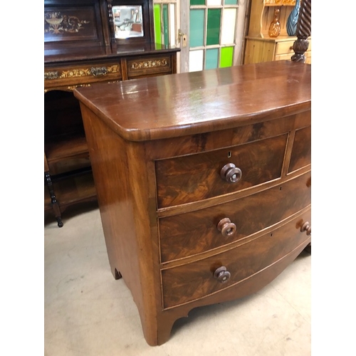 174 - Antique furniture, 19c polished Mahogany Bow fronted chest of drawers, run of two drawers with two a... 