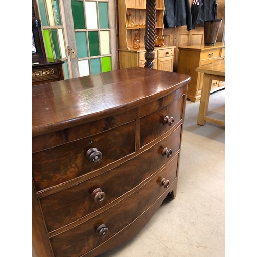 174 - Antique furniture, 19c polished Mahogany Bow fronted chest of drawers, run of two drawers with two a... 