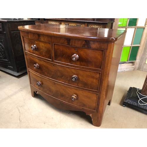 174 - Antique furniture, 19c polished Mahogany Bow fronted chest of drawers, run of two drawers with two a... 