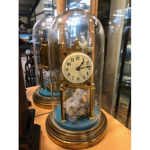 227 - Antique clocks, a brass clock with enamel dial by Gustav Becker under glass dome and a wooden cased ... 