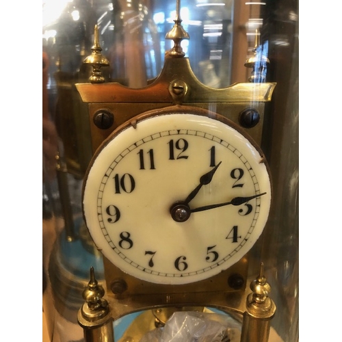 227 - Antique clocks, a brass clock with enamel dial by Gustav Becker under glass dome and a wooden cased ... 