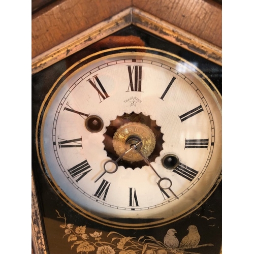 227 - Antique clocks, a brass clock with enamel dial by Gustav Becker under glass dome and a wooden cased ... 