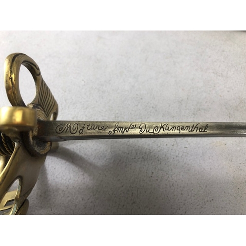 217 - Swords, French Napoleonic style sword, double fullered blade with brass half shell hilt, leather wir... 