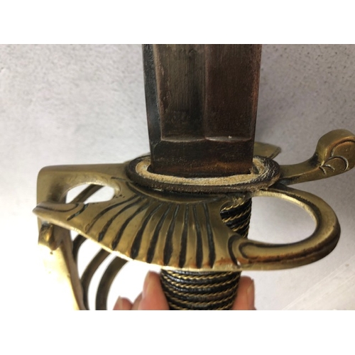 217 - Swords, French Napoleonic style sword, double fullered blade with brass half shell hilt, leather wir... 