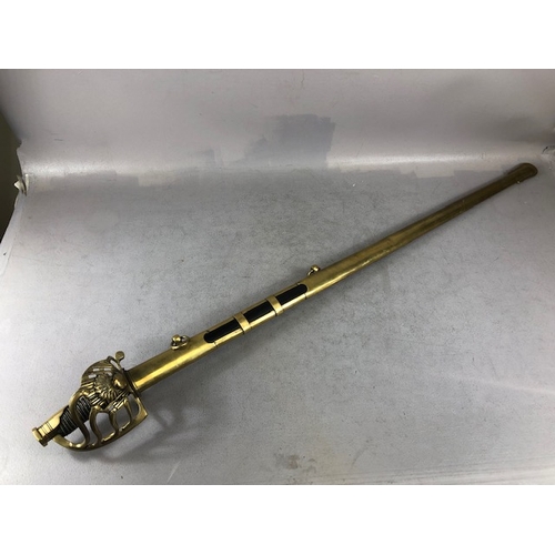 217 - Swords, French Napoleonic style sword, double fullered blade with brass half shell hilt, leather wir... 