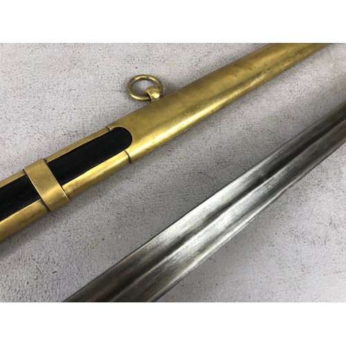 217 - Swords, French Napoleonic style sword, double fullered blade with brass half shell hilt, leather wir... 