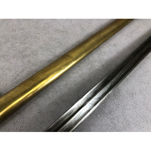 217 - Swords, French Napoleonic style sword, double fullered blade with brass half shell hilt, leather wir... 