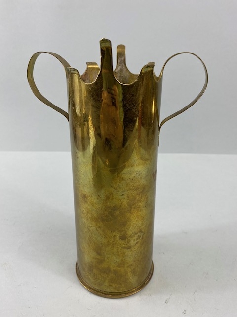 WW1 Engraved Shell Casing Vases. French Antique Militaria Brass