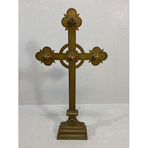 108A - Antique Alter Cross, Large 19th century  brass Celtic trefoil cross on weighted stepped base the arm... 