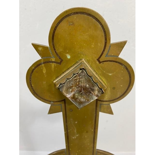 108A - Antique Alter Cross, Large 19th century  brass Celtic trefoil cross on weighted stepped base the arm... 