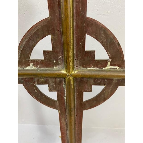 108A - Antique Alter Cross, Large 19th century  brass Celtic trefoil cross on weighted stepped base the arm... 