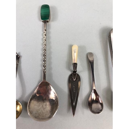 11 - Collection of hallmarked silver spoons, sugar nips, salt spoons etc total eight pieces