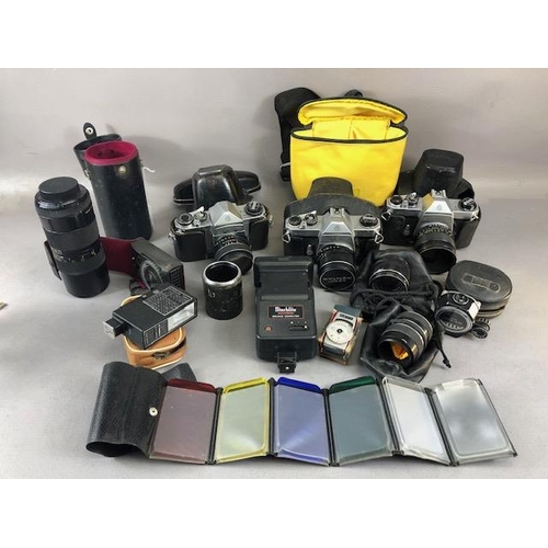 110 - Vintage Cameras,  Asahi Pentax 35mm, and case, Pentax Spotmatic and case, Pentax Spotmatic F and cas... 