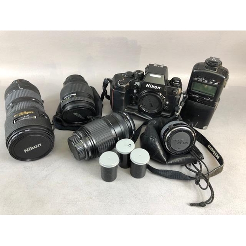 112 - Camera equipment, Nikon F 4  camera body, Nikon ED 80-200 zoom lens 1:28D, Nikon 24-120mm  lens , Ni... 