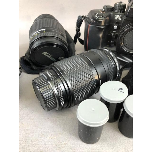 112 - Camera equipment, Nikon F 4  camera body, Nikon ED 80-200 zoom lens 1:28D, Nikon 24-120mm  lens , Ni... 