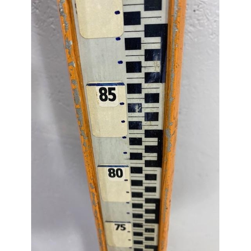 119 - Scientific instruments, surveyors measure rod, 2 section pressed metal orange painted finish and 2 l... 