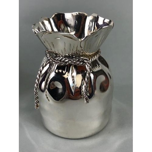 12 - Asprey silver plated Almazan bankers coin sack vase approx 9cm tall in original Asprey box