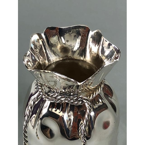 12 - Asprey silver plated Almazan bankers coin sack vase approx 9cm tall in original Asprey box