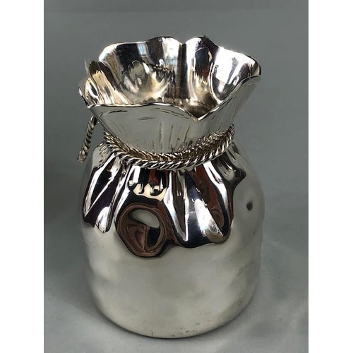 12 - Asprey silver plated Almazan bankers coin sack vase approx 9cm tall in original Asprey box