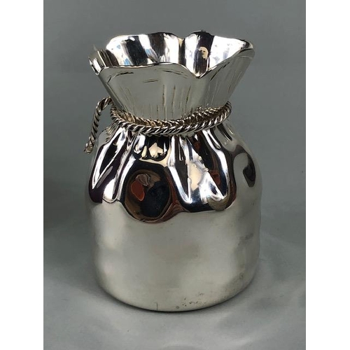 12 - Asprey silver plated Almazan bankers coin sack vase approx 9cm tall in original Asprey box