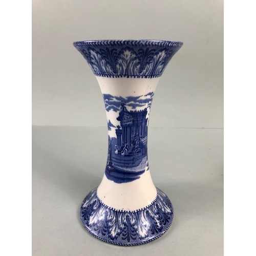 124 - Antique China, 2 Victorian blue and white Cauldon ware  spill vases, decorated with classical design... 