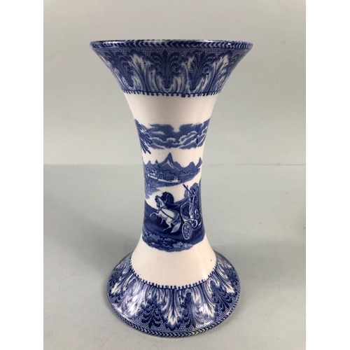 124 - Antique China, 2 Victorian blue and white Cauldon ware  spill vases, decorated with classical design... 