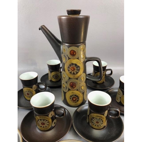 125 - Vintage Retro Denby Arabesque pattern  1960s coffee set to include 6 cups , 6 saucers, 6 cake plates... 