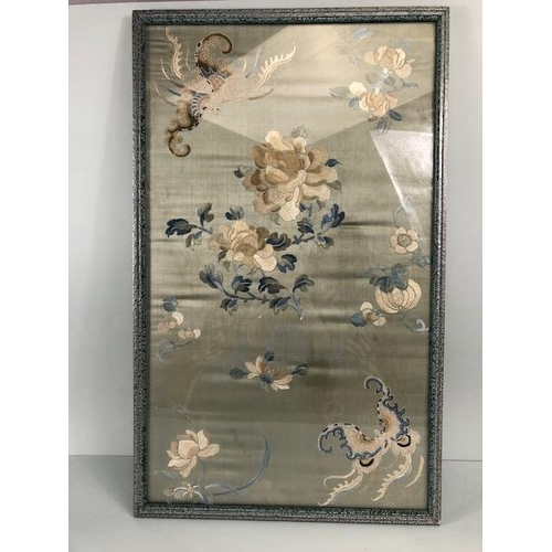 128 - Antique Chinese Silk embroidered panel decorated with designs symbolising health wealth and happines... 