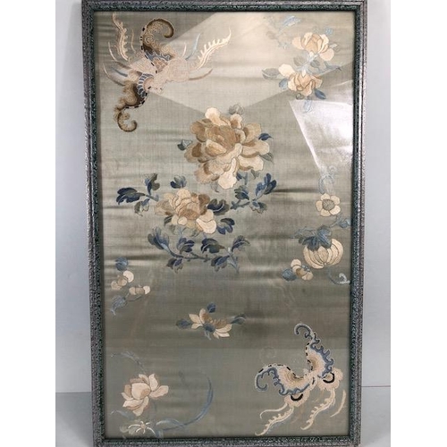 128 - Antique Chinese Silk embroidered panel decorated with designs symbolising health wealth and happines... 