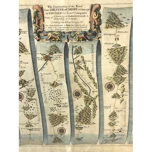 132 - Antique Map, of The Road from Chester to Cardiff by Master Map Maker John Ogilby (1600-1667) Map mak... 