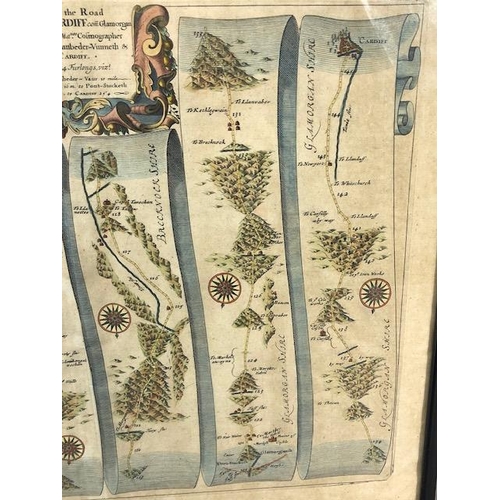 132 - Antique Map, of The Road from Chester to Cardiff by Master Map Maker John Ogilby (1600-1667) Map mak... 