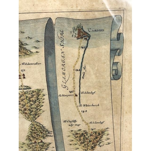 132 - Antique Map, of The Road from Chester to Cardiff by Master Map Maker John Ogilby (1600-1667) Map mak... 