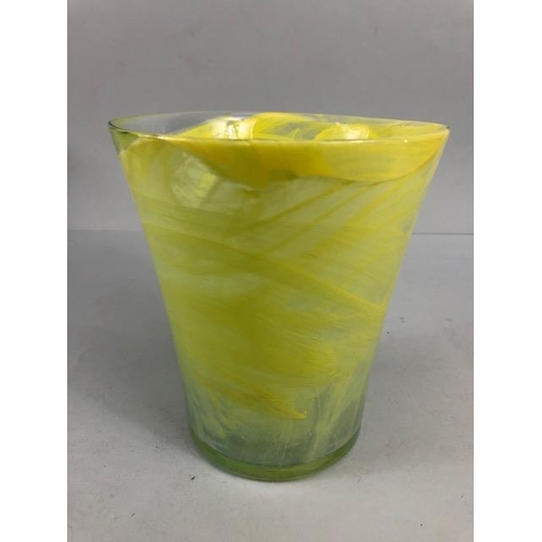 135 - Art glass, vintage Murano style yellow swirl bucket vase approximately 16.5 cm high