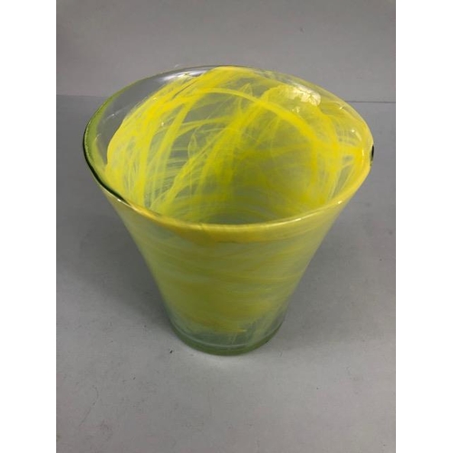 135 - Art glass, vintage Murano style yellow swirl bucket vase approximately 16.5 cm high