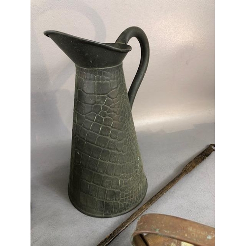 139 - Antique Brass ware, comprising of a brass Imperial Lamp, Chesnut roaster, water jug with impressed c... 