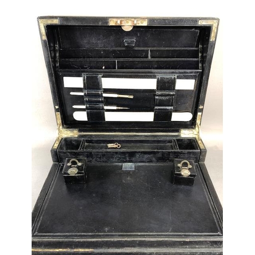 141 - Antique traveling writing box, by Parkins and Gotto 24 & 25 Oxford street, black Moroccan leather bo... 