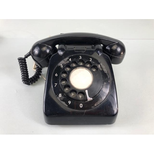 148 - Vintage telephone, Black plastic 1990s ITT dial telephone with plug in cord  A.F