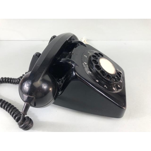 148 - Vintage telephone, Black plastic 1990s ITT dial telephone with plug in cord  A.F