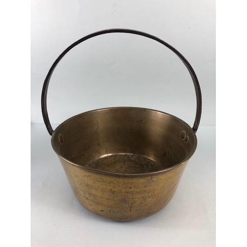 149 - Antique Bronze cooking or maslin pan with steel handle approximately 28cm across